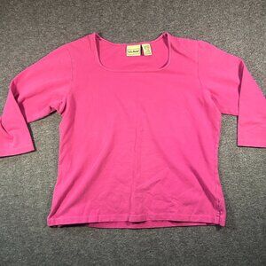 VINTAGE LL Bean‎ Top Women M Pink Square Neck Shirt T 90s Ladies 90s Half Sleeve